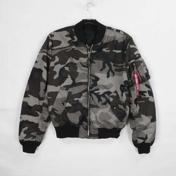 Alpha Industries Jacket Mens Large Camo MA-1 Bomber Slim Fit Reversible Flight - Picture 1 of 16